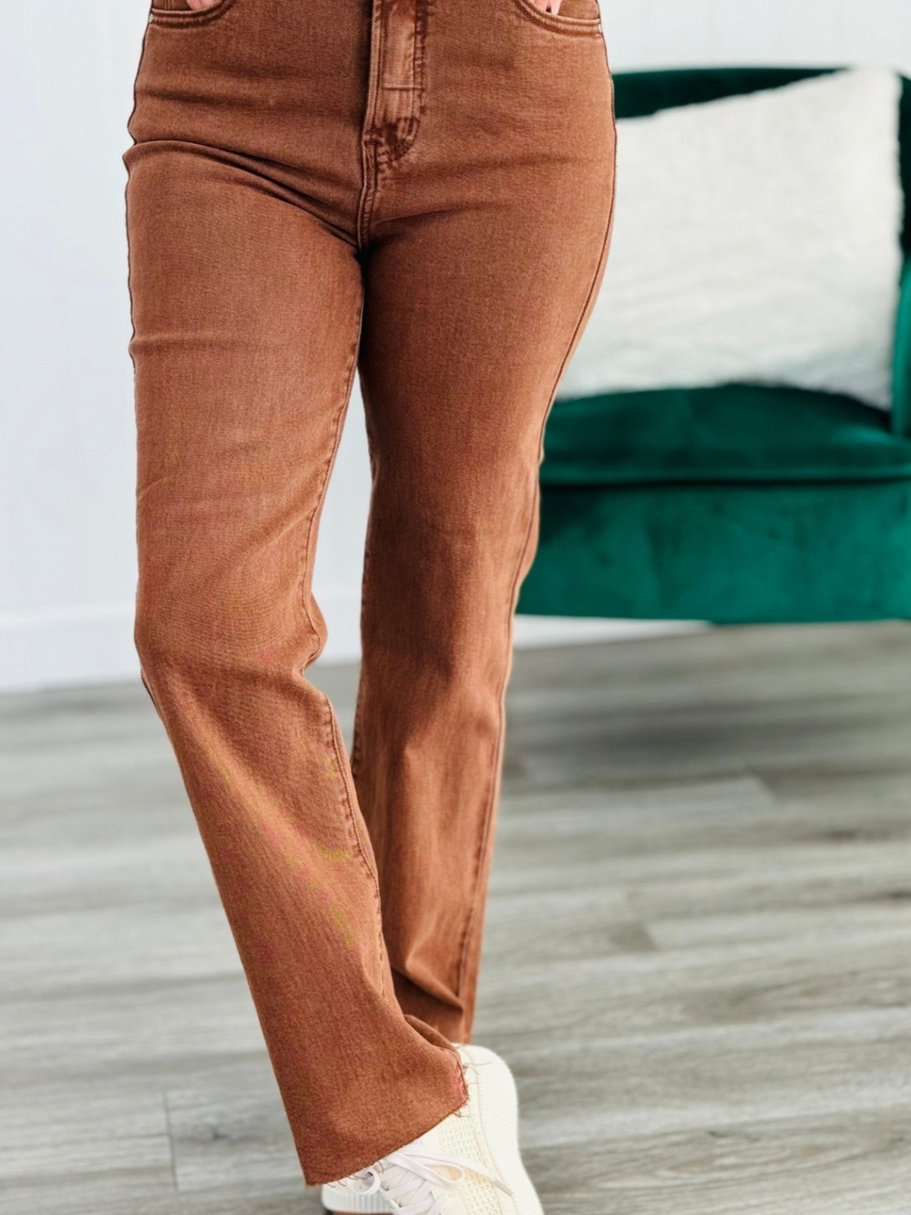 Risen Espresso Tummy Control High-Rise Straight Leg Women's Jeans - Brown Sz 13